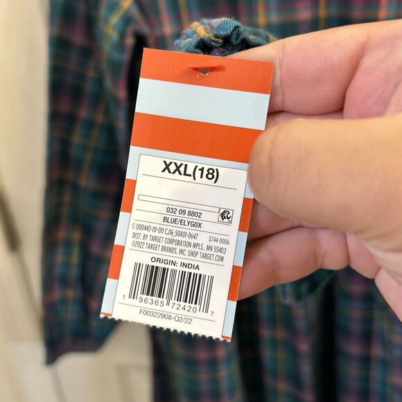 Cat & Jack Girls XXL 18 Plaid Button Front Long Sleeve Dress Blue Green NWT - Picture 4 of 16